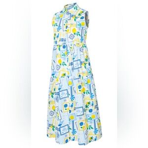 Alex’s Lemonade Stand Midi Dress Sleeveless Collared Lemons 100% Cotton Size XL